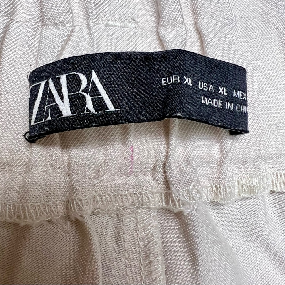 ZARA Tapered Cuffed Trouser Pants High Rise Elastic Waist Cream Ivory Size XL - Picture 9 of 10